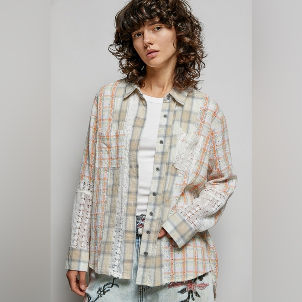 ⚡️ POL “ Headliner “ Plaid Button Down Shacket | Natural